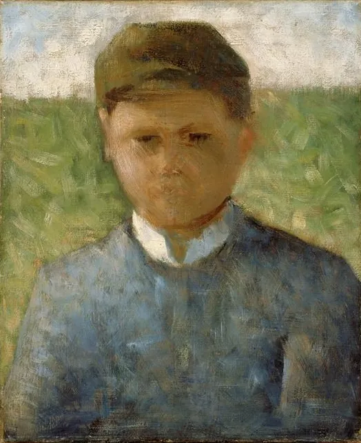 Le Petit paysan en bleu (1881) by Georges Seurat — original painting reproduced as a hand-painted oil on canvas