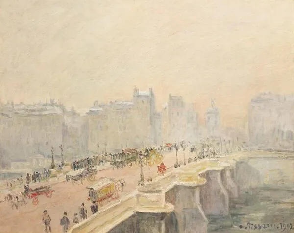 Le Pont-Neuf, effet de neige et brouillard (1902) by Camille Pissarro — original painting reproduced as a hand-painted oil on canvas