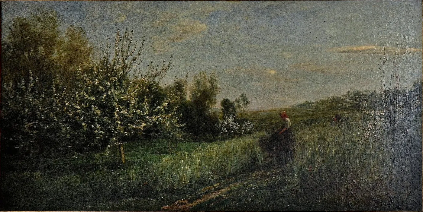 Le Printemps (1857) (1857) by Charles-François Daubigny — original painting reproduced as a hand-painted oil on canvas