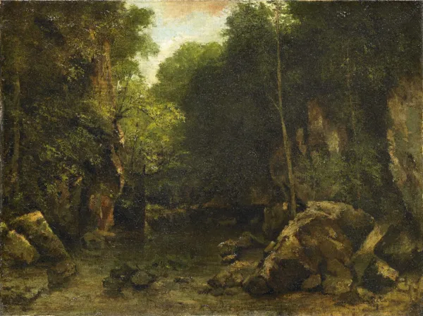 Le Puits-Noir (1865) by Gustave Courbet — original painting reproduced as a hand-painted oil on canvas