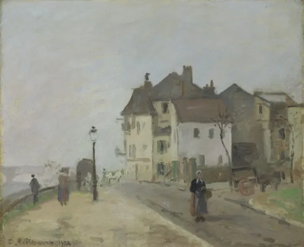 Le Quai du Pothuis à Pontoise (1872) by Camille Pissarro — original painting reproduced as a hand-painted oil on canvas