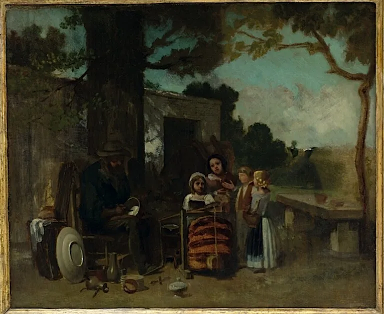 Le Rétameur (1841) by Gustave Courbet — original painting reproduced as a hand-painted oil on canvas