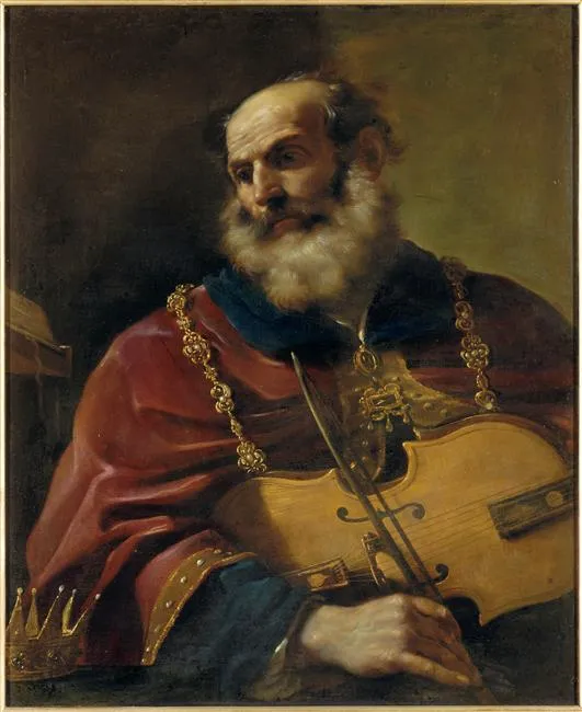 Le roi David (1620) by Guercino — original painting reproduced as a hand-painted oil on canvas