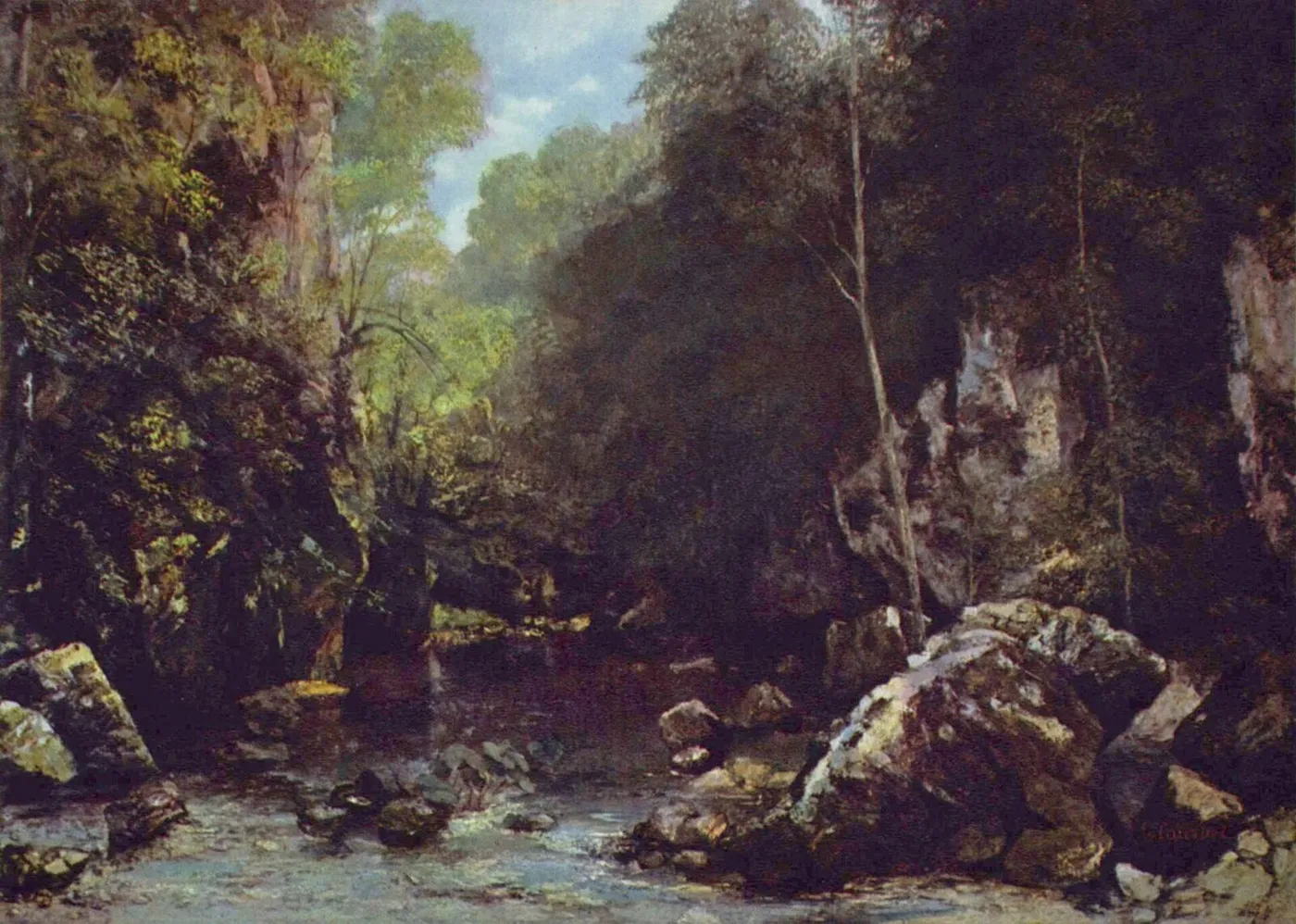 Le ruisseau noir (1865) by Gustave Courbet — original painting reproduced as a hand-painted oil on canvas
