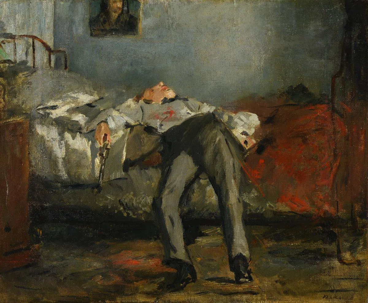 Le Suicidé (1877) by Édouard Manet — original painting reproduced as a hand-painted oil on canvas