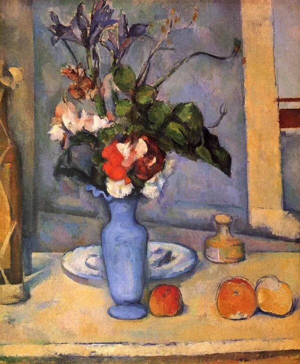 Le Vase bleu (1890) by Paul Cézanne — original painting reproduced as a hand-painted oil on canvas
