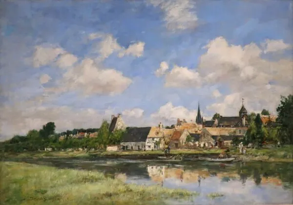 Le vieux port de Touques (1891) by Eugène Louis Boudin — original painting reproduced as a hand-painted oil on canvas