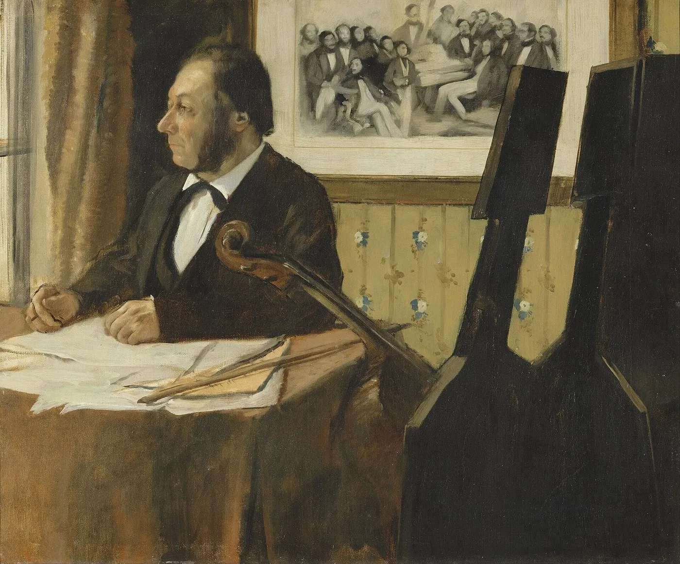 Le Violoncelliste Pilet (1868) by Edgar Degas — original painting reproduced as a hand-painted oil on canvas