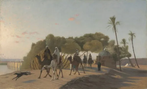 Leaving the Oasis (1880) by Jean-Léon Gérôme — original painting reproduced as a hand-painted oil on canvas