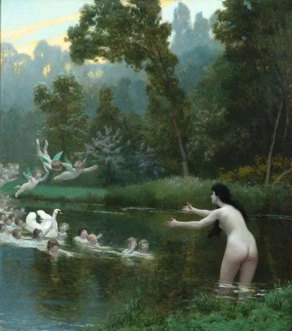 Leda and the Swan (1895) by Jean-Léon Gérôme — original painting reproduced as a hand-painted oil on canvas