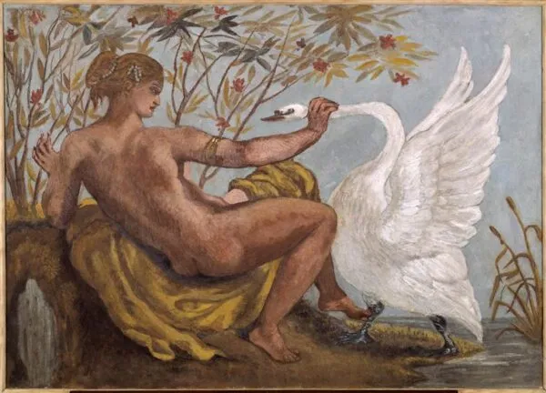 Léda et le Cygne (1834) by Eugène Delacroix — original painting reproduced as a hand-painted oil on canvas