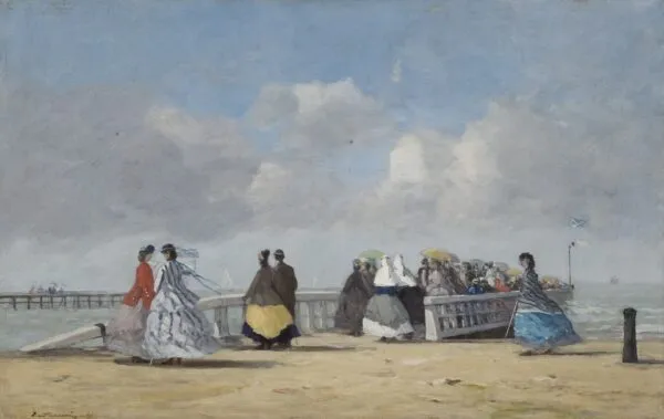L'embarcadère à Trouville (1864) by Eugène Louis Boudin — original painting reproduced as a hand-painted oil on canvas