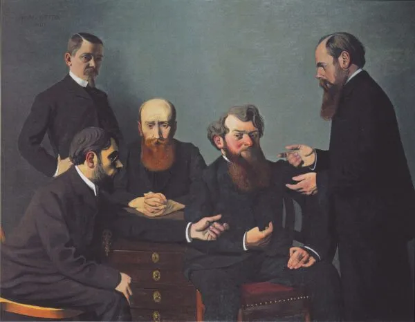 Les Cinq Peintres (1902) by Félix Vallotton — original painting reproduced as a hand-painted oil on canvas