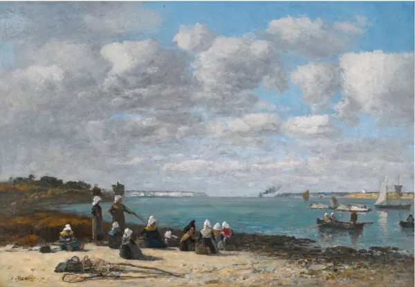 Les pêcheuses de Kerhor (1870) by Eugène Louis Boudin — original painting reproduced as a hand-painted oil on canvas