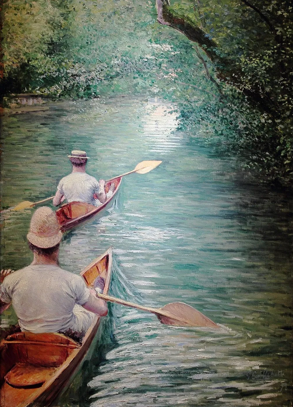 Les Périssoires (1878) by Gustave Caillebotte — original painting reproduced as a hand-painted oil on canvas