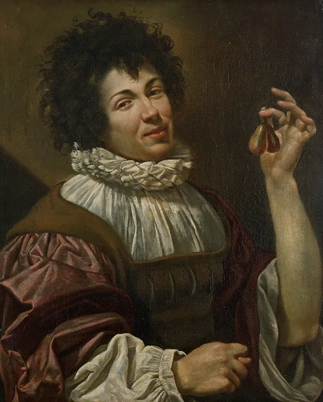 L'Homme à la figue (1615) by Simon Vouet — original painting reproduced as a hand-painted oil on canvas