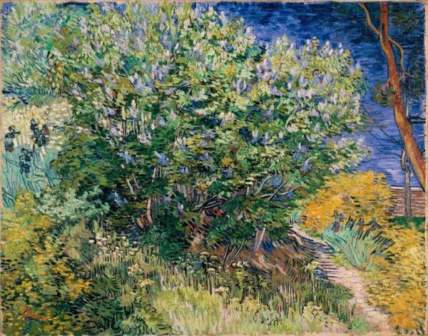 Lilac Bush (1889) by Vincent van Gogh — original painting reproduced as a hand-painted oil on canvas