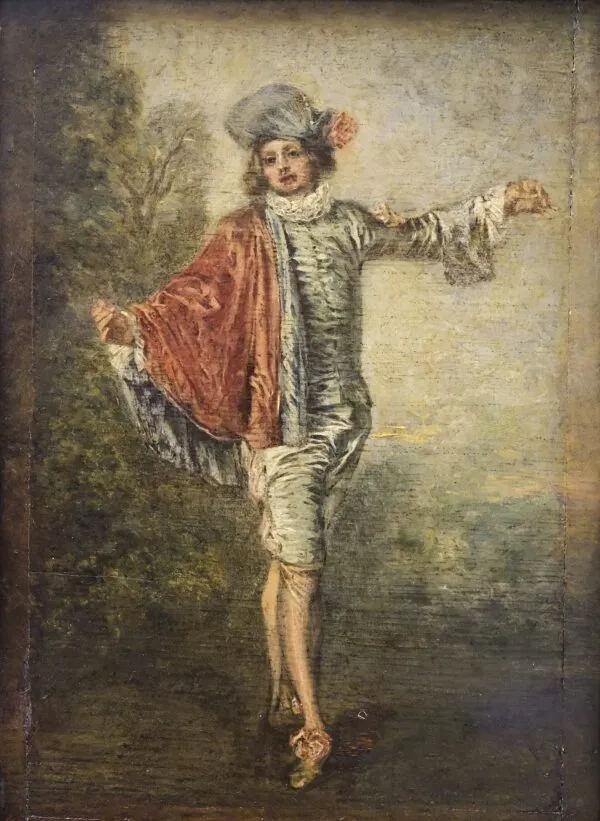 L'Indifférent (1717) by Jean-Antoine Watteau — original painting reproduced as a hand-painted oil on canvas