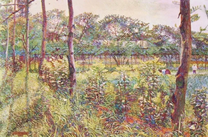 Lombard countryside (1908) by Umberto Boccioni — original painting reproduced as a hand-painted oil on canvas