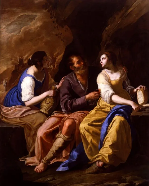 Lot and his Daughters (1630) by Artemisia Gentileschi — original painting reproduced as a hand-painted oil on canvas