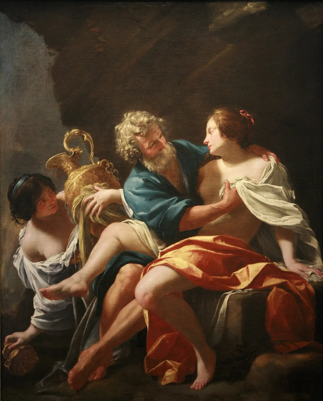 Lot and His Daughters (1633) by Simon Vouet — original painting reproduced as a hand-painted oil on canvas