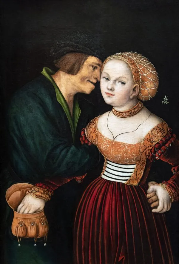 Lovers (1530) by Lucas Cranach the Elder — original painting reproduced as a hand-painted oil on canvas