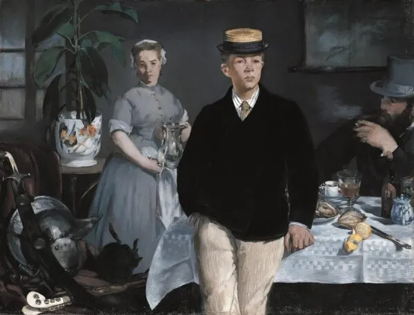 Luncheon in the Studio (1868) by Édouard Manet — original painting reproduced as a hand-painted oil on canvas