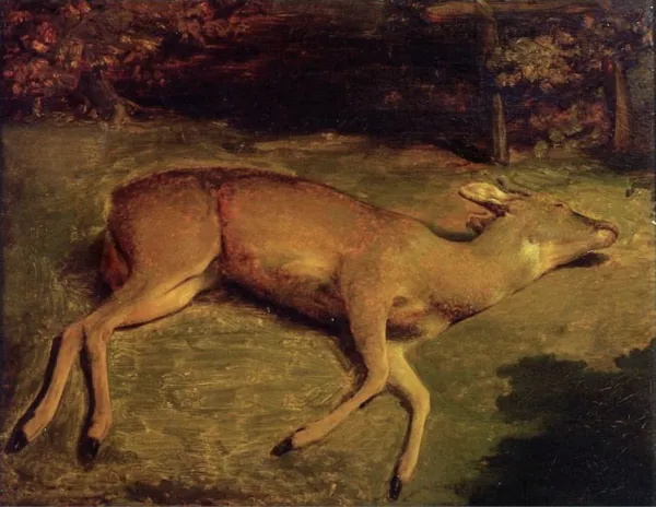 Lying roe (1857) by Gustave Courbet — original painting reproduced as a hand-painted oil on canvas