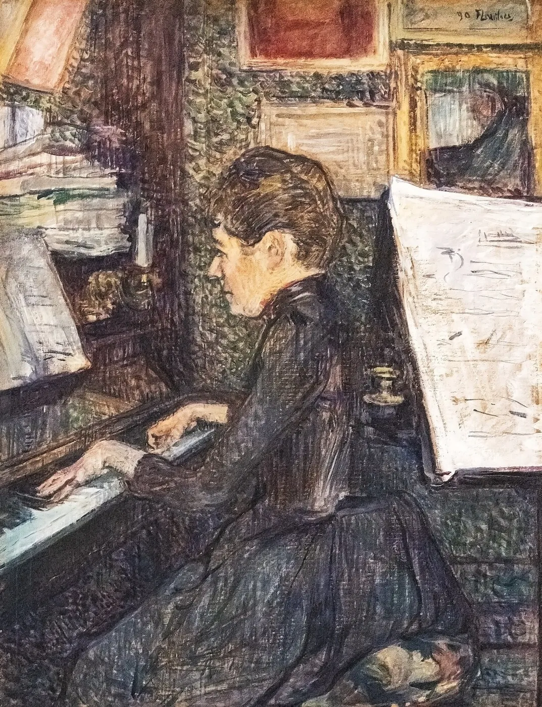 Mademoiselle Dihau au piano - Toulouse-Lautrec - 1890 - MTL.132 (1890) by Henri de Toulouse-Lautrec — original painting reproduced as a hand-painted oil on canvas