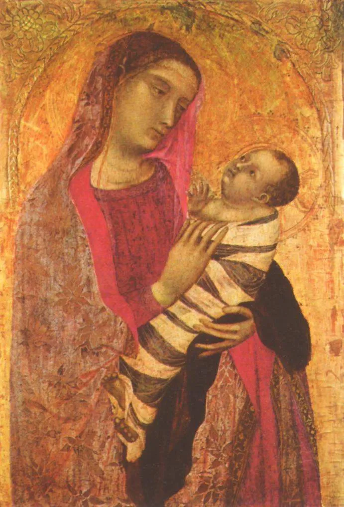 Madonna and Child (1320) by Ambrogio Lorenzetti — original painting reproduced as a hand-painted oil on canvas