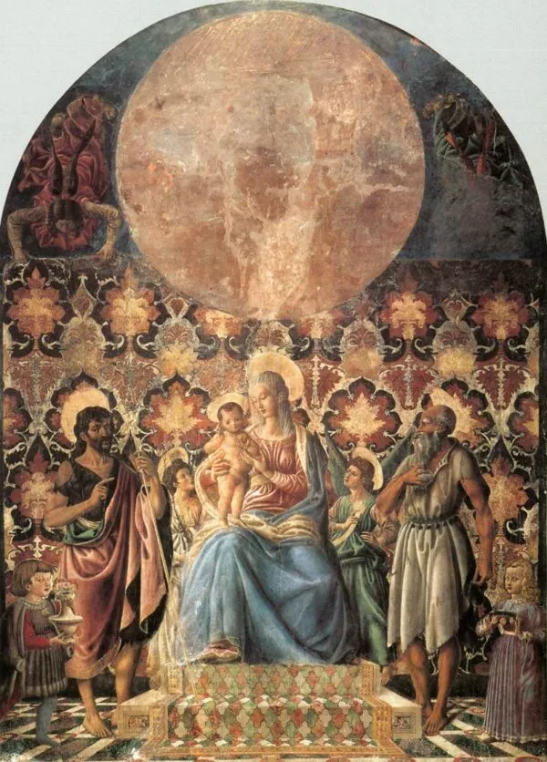 Madonna and child (1443) by Andrea del Castagno — original painting reproduced as a hand-painted oil on canvas