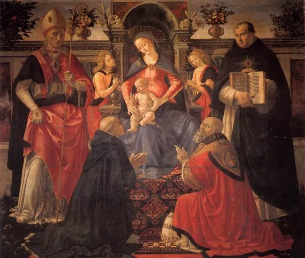 Madonna and Child Enthroned between Angels and Saints (1483) by Domenico Ghirlandaio — original painting reproduced as a hand-painted oil on canvas