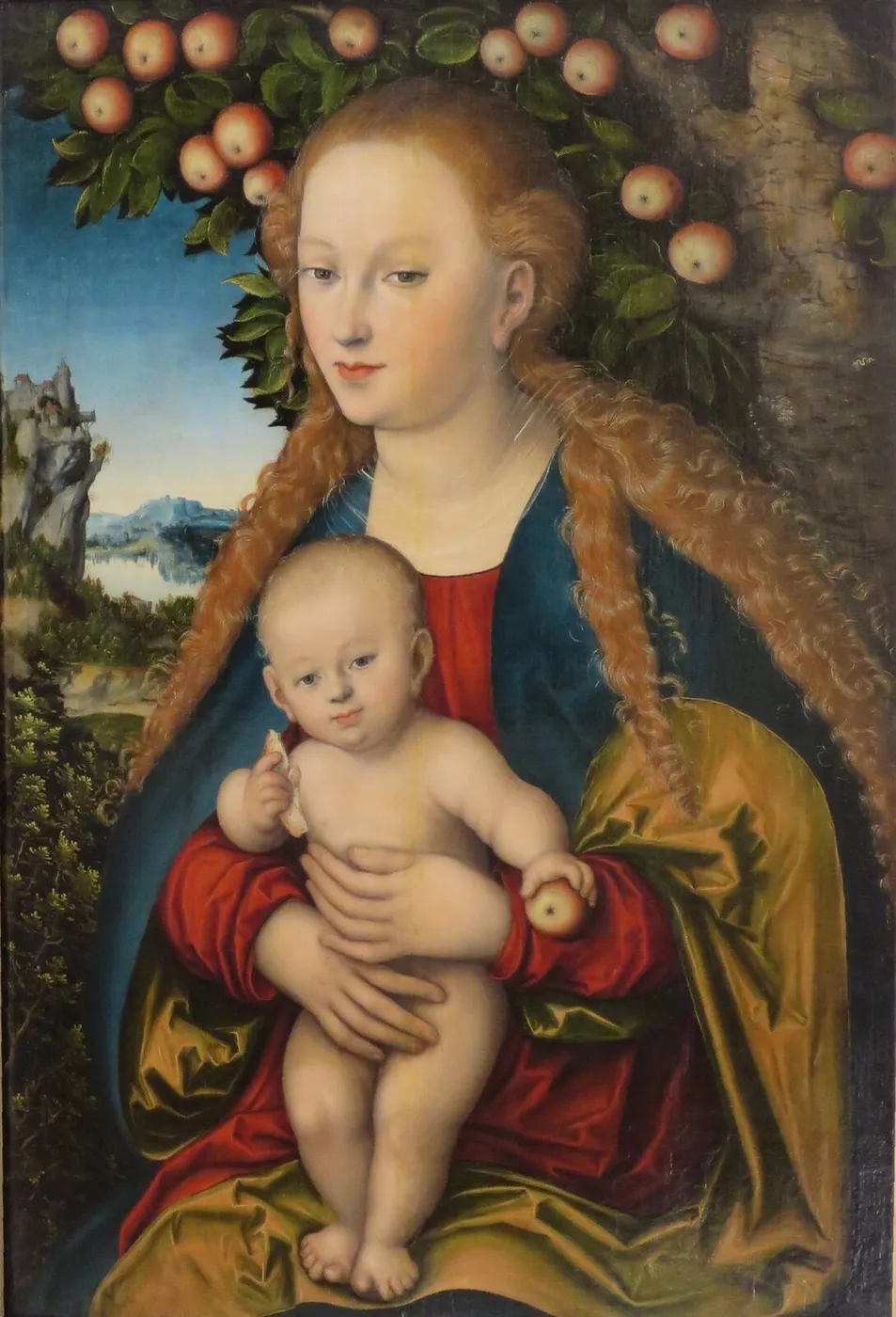 Madonna and Child under the Apple Tree (1530) by Lucas Cranach the Elder — original painting reproduced as a hand-painted oil on canvas