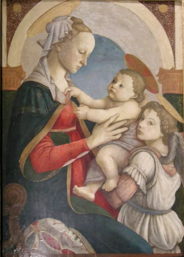 Madonna and Child with an Angel (1465) by Sandro Botticelli — original painting reproduced as a hand-painted oil on canvas