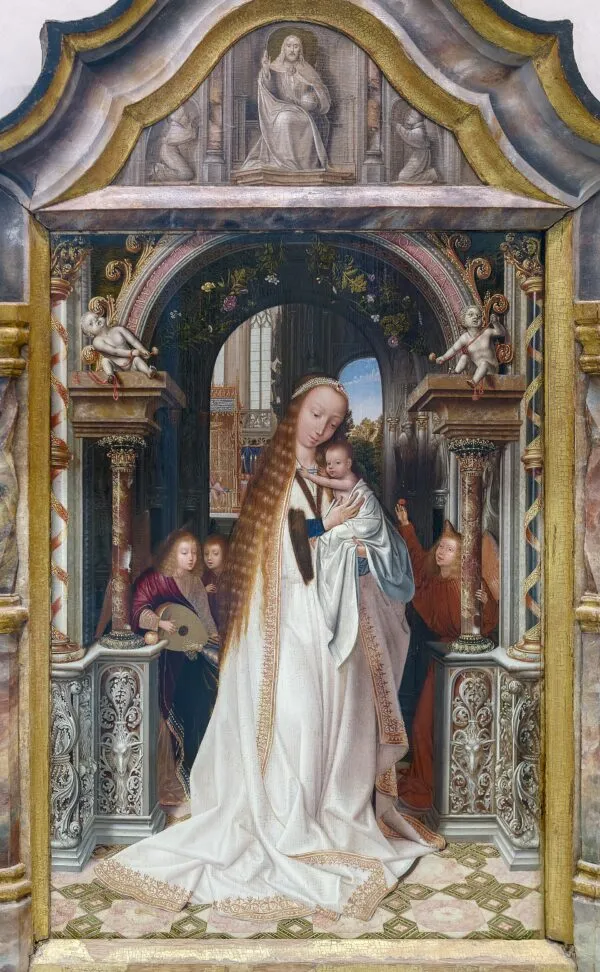 Madonna and Child with Angels (1509) by Quinten Metsys — original painting reproduced as a hand-painted oil on canvas