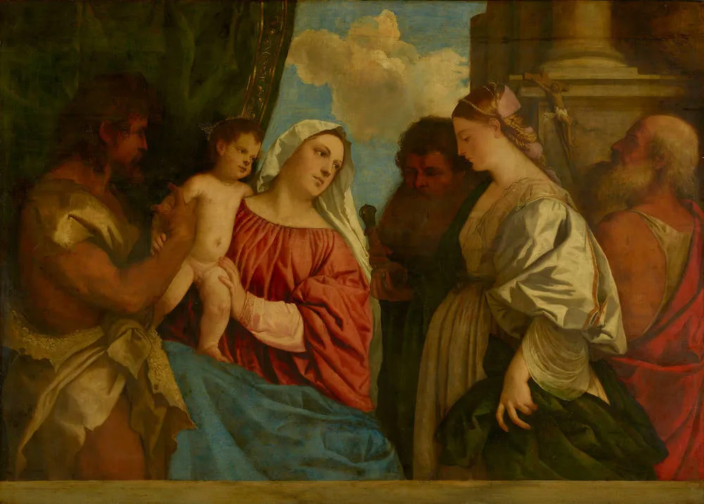 Madonna and Child with Four Saints (1518) by Titian — original painting reproduced as a hand-painted oil on canvas