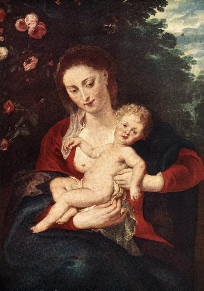 Madonna and Child with Periwinkle (1620) by Jan Brueghel the Elder — original painting reproduced as a hand-painted oil on canvas