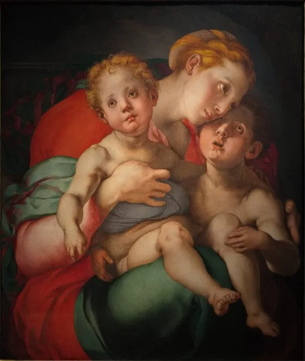 Madonna and Child with Saint John the Baptist (1529) by Pontormo — original painting reproduced as a hand-painted oil on canvas
