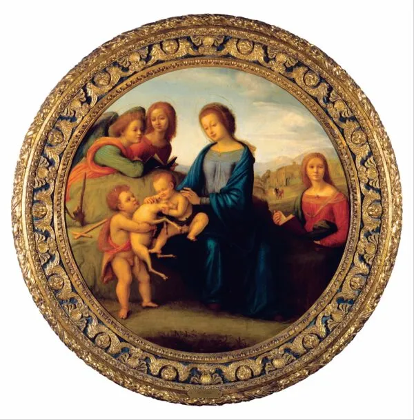 Madonna and Child with Saints and Angels (1510) by Piero di Cosimo — original painting reproduced as a hand-painted oil on canvas