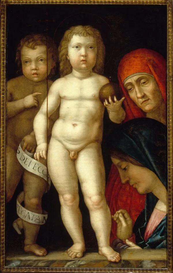 Madonna and Child with Saints (1490) by Andrea Mantegna — original painting reproduced as a hand-painted oil on canvas