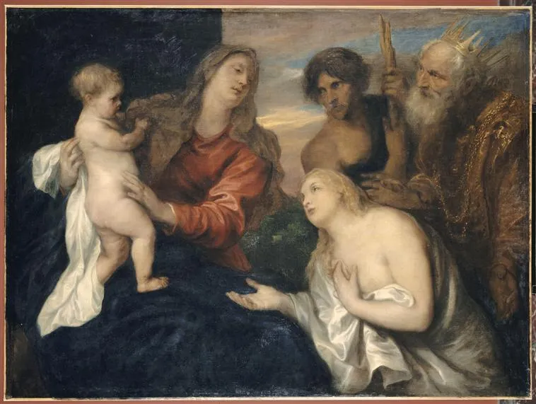 Madonna and Child with Three Repentant Sinners (1629) by Anthony van Dyck — original painting reproduced as a hand-painted oil on canvas