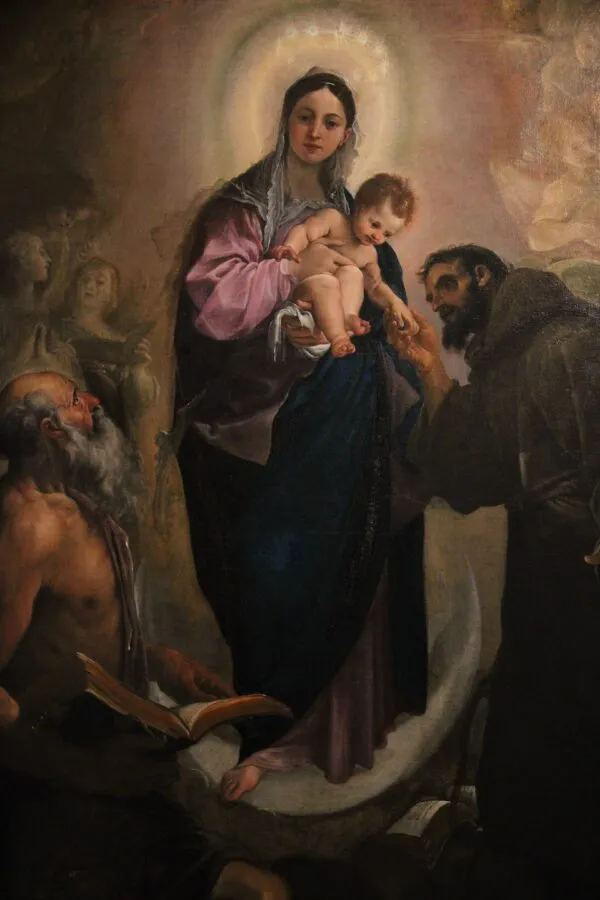 Madonna degli Scalzi with Saints Francis and Jerome (1590) by Ludovico Carracci — original painting reproduced as a hand-painted oil on canvas