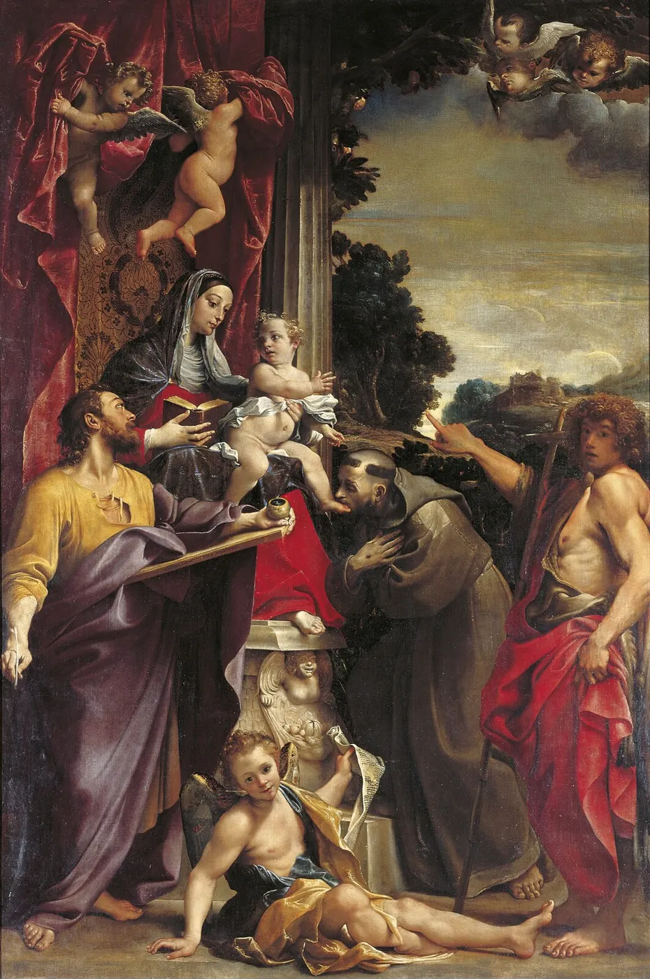 Madonna Enthroned with Saint Matthew (1588) by Annibale Carracci — original painting reproduced as a hand-painted oil on canvas
