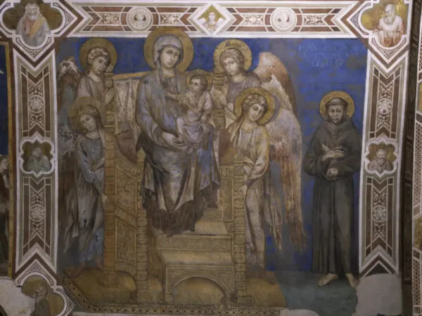 Madonna Enthroned with the Child, St Francis and Four Angels (1278) by Cimabue — original painting reproduced as a hand-painted oil on canvas