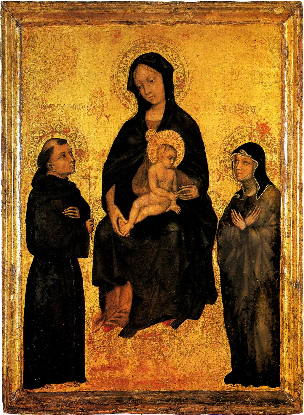 Madonna in Glory between Saint Francis and Saint Clare (1390) by Gentile da Fabriano — original painting reproduced as a hand-painted oil on canvas