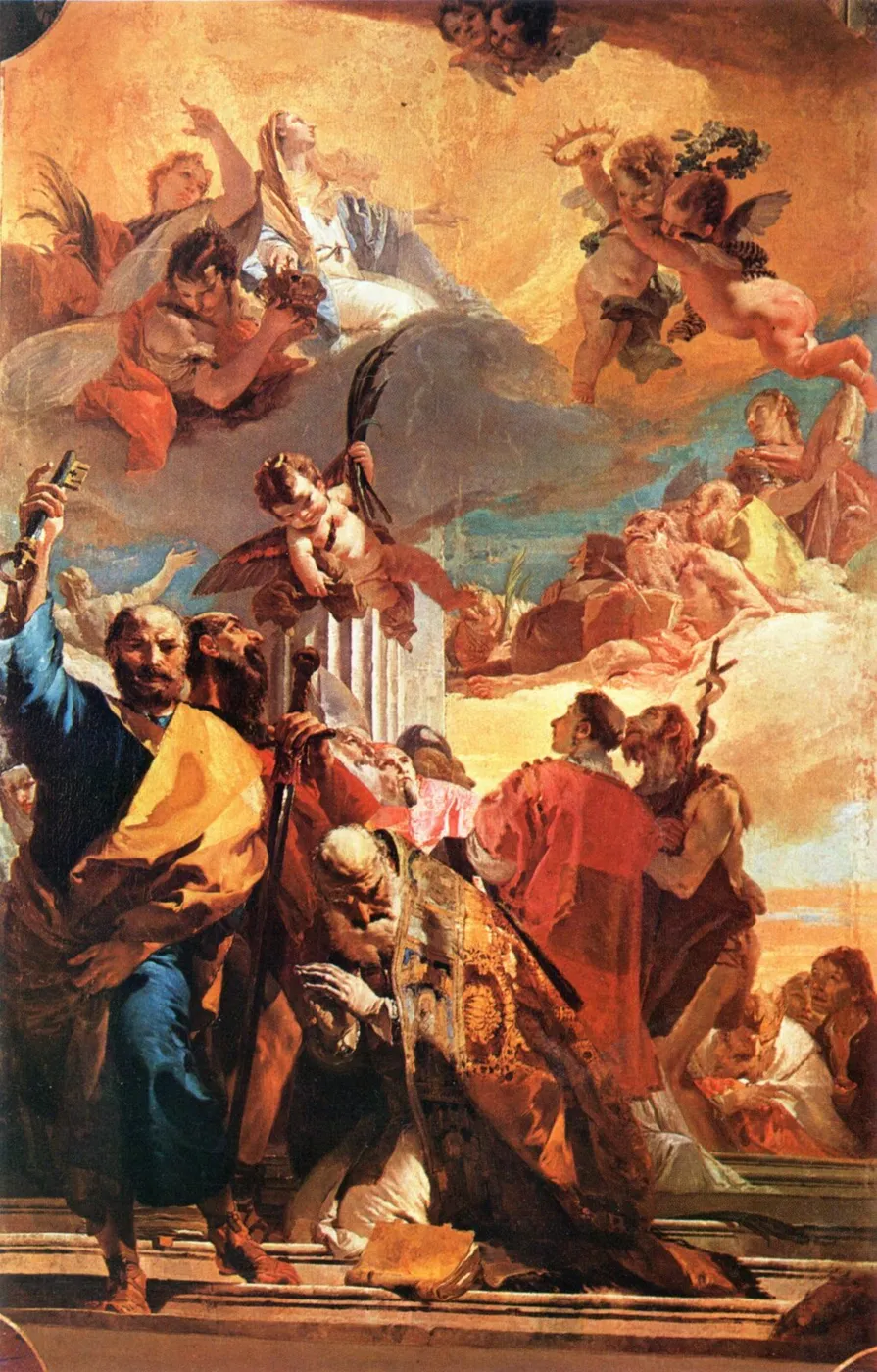 Madonna in Glory with the Saints (1734) by Giovanni Battista Tiepolo — original painting reproduced as a hand-painted oil on canvas