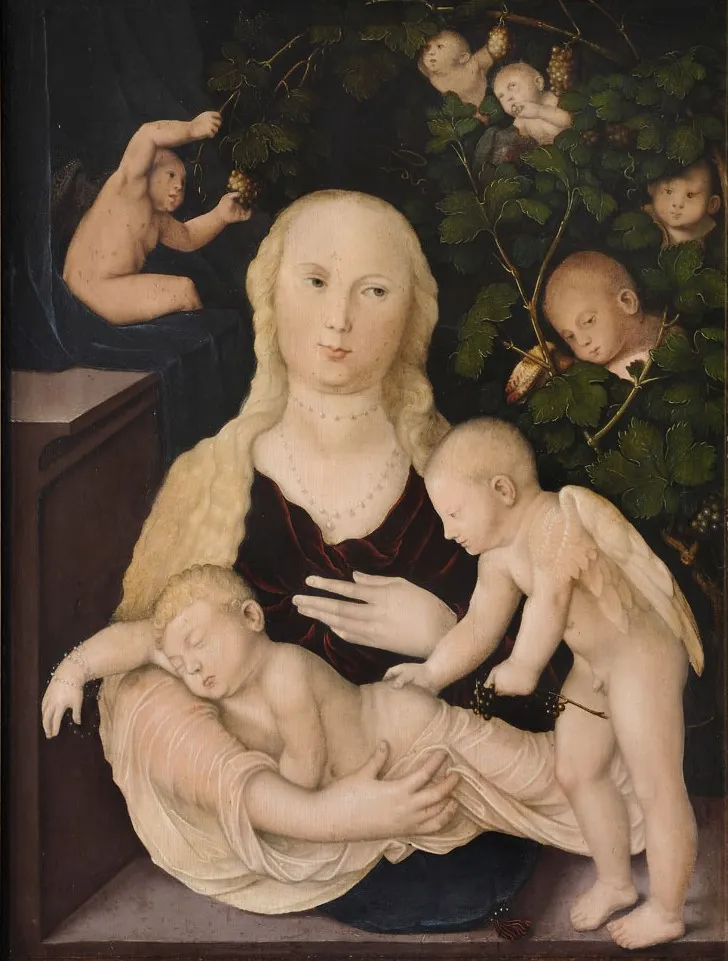 Madonna in the Vine Arbour (1541) by Hans Baldung Grien — original painting reproduced as a hand-painted oil on canvas