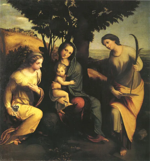 Madonna of Albinea (1517) by Antonio da Correggio — original painting reproduced as a hand-painted oil on canvas