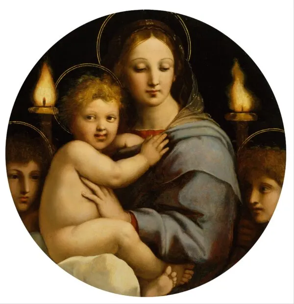 Madonna of the Candelabra (1513) by Raphael — original painting reproduced as a hand-painted oil on canvas