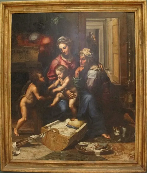 Madonna of the cat (1522) by Giulio Romano — original painting reproduced as a hand-painted oil on canvas